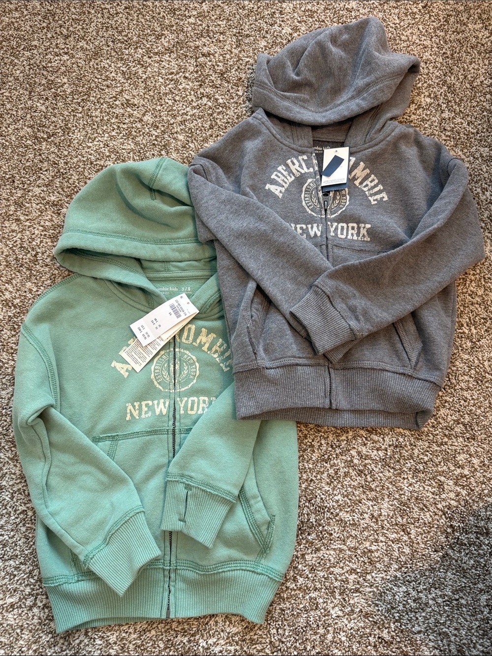 abercrombie kids Gray & Mint Green Zip Hoodie Bundle of 2 - Size 5/6 - NWT